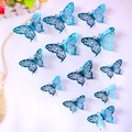 Detailed view of 12 blue gradient metallic 3D butterfly wall stickers in three sizes - Single Layer-Sky Blue