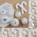 Set di decorazioni natalizie bianche con palline di perle e bastoncini di peluche - 23 Bianco Stile A (Set da 8)