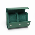 Green PU leather watch storage roll with two slots and snap buttons on white background - 2 Slots Litchi Cyan Blue