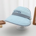 Detail of blue sun visor hat featuring Summer lettering and adjustable metal buckle - 52-54cm(3-6 Years) / Light Blue