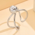 Bague ouverte baroque géométrique en acier inoxydable avec une perle boule argentée - J03337-Simple Boule Créative / Argent