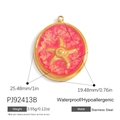 18K gold plated stainless steel round pendant with pink glitter and starfish design - PJ92413B-Pink Starfish