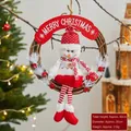 Christmas snowman vine wreath with red Merry Christmas banner and knitted scarf decor - Dangling Legs Snowman