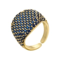 Macro detail of adjustable gold ring with pavé-set deep blue zircon crystals - Adjustable Open / Gold-Blue Zirconia
