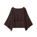 Deep brown off-shoulder layered knit top in loose batwing sleeve poncho style - S / Coffee