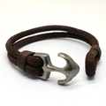Herren Vintage Lederarmband in Braun mit geflochtenem Seil und silbernem Ankerverschluss - Kaffeebraun
