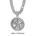 60cm iced out silver spinning dollar pendant with thick cuban link chain for men - Silver with 60cm Cuban Chain