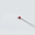Minimalist silver chain necklace featuring a brilliant round-cut red gemstone pendant - Red (Silver Chain)
