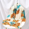 Elegant white silk-like scarf with autumn landscape print and vibrant orange foliage - ZS158