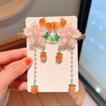 Pink gradient flower hair clip with persimmon bead and long pearl tassel for girls - Cherry Pink Pair Clip (527#)