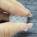 Luxury silver-tone wide band ring with marquise-cut pavé diamonds on a hand - Size 7 / Marquise Row Zirconia Style (F938) / F938 White Gold