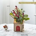 Red 30cm mini light-up wooden Christmas tree bonsai with berries and snowmen figurines - Medium Red Series Wooden House Bonsai with Light (B23002-6)