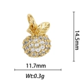Macro view of 18k gold plated apple pendant with zircon setting and size measurements - Golden Apple Style (DZ-127)