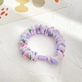 Purple fabric scrunchie with cute strawberry and peach patterns on white background - Purple Cherry Small