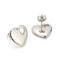 Polished silver heart stud earrings in titanium steel with push-back closure - Silver (KE96575-Z)