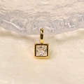 Square birthstone pendant charm in 18K gold plating with clear cubic zirconia crystal - April/Clear