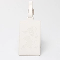 White PU leather luggage tag featuring embossed world map and adjustable strap buckle - Luggage Tag / White