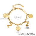 Gold stainless steel chain bracelet with Elizabeth coin and bamboo letter Z pendant - Gold-Letter Z