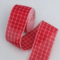 Red and white buffalo plaid Christmas ribbon roll with rustic burlap texture finish - White Red Check (White Edge) 6cm*5 Yards