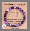 Purple zebra agate beaded bracelet with silver compass charm on a graduation gift card - Compass Purple Agate Graduate With Card