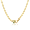 Détail du pendentif serpent Ouroboros doré avec gemmes vertes et chaîne cubaine chic - 48+5cm / Collier Or
