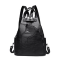 Multifunctional black leather backpack for women with kangaroo logo and quilted design - Black
