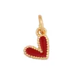 Golden heart pendant with red enamel inlay and beaded edge detail for necklaces - Red Beaded Heart-L282992