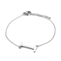 Bracciale in acciaio inossidabile argento con ciondolo lettera I maiuscola e chiusura a moschettone - Stile Lettera I (KB116128-K)