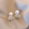 Elegant 18k gold plated pearl and zircon firework stud earrings in silver finish - 58# Silver Earring Post - Silver