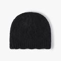 Women's black knit beanie with textured diamond pattern and ribbed cuff for winter - Black (24B045)