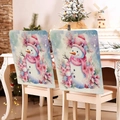 Fundas de sillas navideñas con muñeco de nieve en lino azul y rosa para decoración de comedor - Estilo Muñeco de Nieve Floral Azul y Rosa (YT55-3)