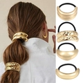 Goldenes Haarring-Set im Punk-Stil mit 4 verschiedenen glatten und gehämmerten Designs - Set 34 (4-teilig Gold Glatt & Gehämmert Manschetten)
