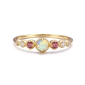 Elegant gold S925 sterling silver opal ring with pink sapphires on a white background - US Size 6 / Gold