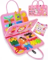 Pink unicorn felt busy board for kids featuring life skills learning and calendar - Pink 3-Page Style / 44x28cm