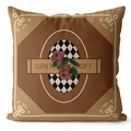 Brown geometric throw pillow case with rose pattern and GENTLE AND SOFT text - 45*45cm (No Insert) / Brown Vintage Diamond Rose (CRD61-6)