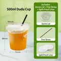 500ml transparent disposable coffee cup with 98mm high lid and black thin straw - 500ml Dudu Fat Cup With High Lid Straw and Leak-proof Paper