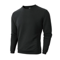 Slim fit zwart heren sweatshirt met unieke wafeltextuur en klassieke ronde hals - S / Zwart