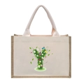 Beige linen tote bag featuring a floral letter Y design and light pink handles - Floral Letter Y