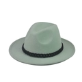 Detail of mint green wool fedora with a stylish black metal chain around the brim - Camel with White Chain