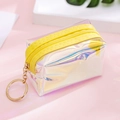 Iridescent laser mini coin purse with a bright yellow zipper and golden keyring - Yellow