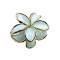 Translucent light cyan frangipani flower hair claw clip with golden metal frame - Gold Rim Plumeria [Light Blue]