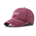 Gorra de béisbol vintage de algodón lavado burdeos con bordado blanco WTF frontal - Burdeos