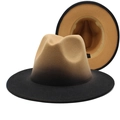 Vista frontale e interna di un cappello fedora in feltro con sfumatura da cammello a nero - M (56-58cm) / Cammello + Nero