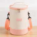 Borsa termica cilindrica con tracolla in design patchwork bianco e rosa pastello - Rosa