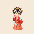 Cute ancient Chinese lady figurine in red hanfu holding a pink flower ornament - Shengjin Style (1189-98C)
