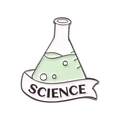 Science theme enamel pin featuring a green conical flask with a banner and black outline - SCIENCE Flask Style(XZ4650)