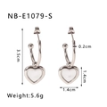 Silver stainless steel hoop earrings with white heart shell pendants and dimensions - Heart Pendant Style (NB-E1079-S) / Silver