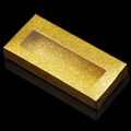 Scatola glitterata per ciglia lunghe con finestra trasparente su sfondo scuro - Scatola + Scheda Inferiore / Oro