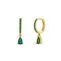 Elegant gold plated S925 silver hoop earrings with emerald green zircon pendants - Green Gold