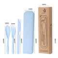 Light blue wheat straw flatware set with fork, spoon, knife and storage case dimensions - Nordic Blue / With Kraft Box